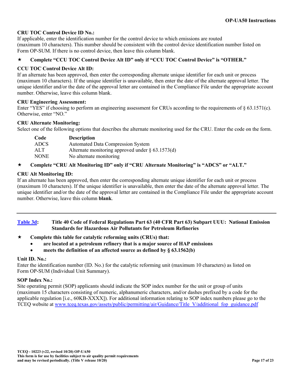 Form OP-UA50 (TCEQ-10223) Fluid Catalytic Cracking Unit Catalyst Regenerator / Fuel Gas Combustion Device / Claus Sulfur Recovery Plant Attributes - Texas, Page 17