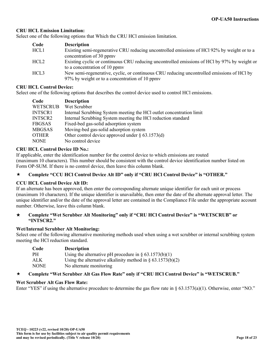 Form OP-UA50 (TCEQ-10223) Fluid Catalytic Cracking Unit Catalyst Regenerator / Fuel Gas Combustion Device / Claus Sulfur Recovery Plant Attributes - Texas, Page 18