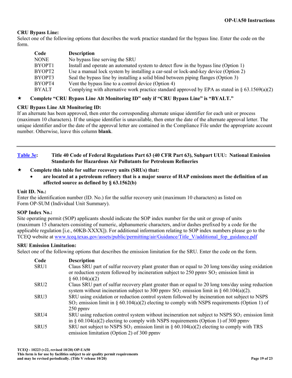 Form OP-UA50 (TCEQ-10223) Fluid Catalytic Cracking Unit Catalyst Regenerator / Fuel Gas Combustion Device / Claus Sulfur Recovery Plant Attributes - Texas, Page 19