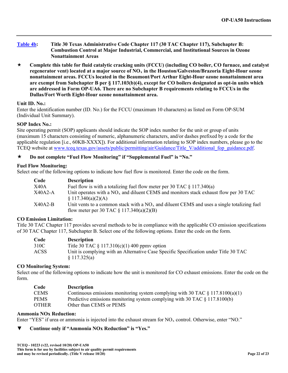Form OP-UA50 (TCEQ-10223) Fluid Catalytic Cracking Unit Catalyst Regenerator / Fuel Gas Combustion Device / Claus Sulfur Recovery Plant Attributes - Texas, Page 22
