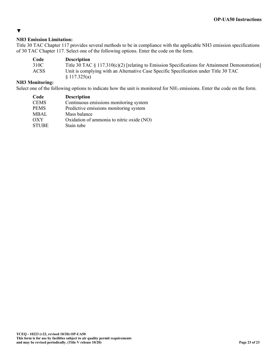 Form OP-UA50 (TCEQ-10223) Fluid Catalytic Cracking Unit Catalyst Regenerator / Fuel Gas Combustion Device / Claus Sulfur Recovery Plant Attributes - Texas, Page 23
