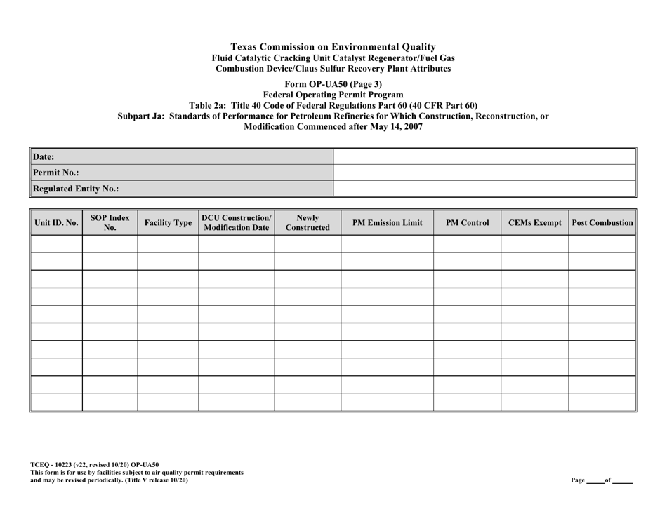 Form OP-UA50 (TCEQ-10223) Fluid Catalytic Cracking Unit Catalyst Regenerator / Fuel Gas Combustion Device / Claus Sulfur Recovery Plant Attributes - Texas, Page 26