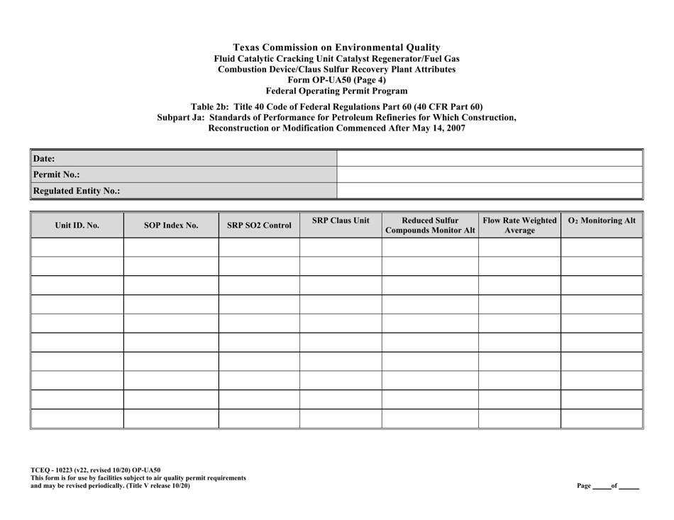 Form OP-UA50 (TCEQ-10223) Fluid Catalytic Cracking Unit Catalyst Regenerator / Fuel Gas Combustion Device / Claus Sulfur Recovery Plant Attributes - Texas, Page 27