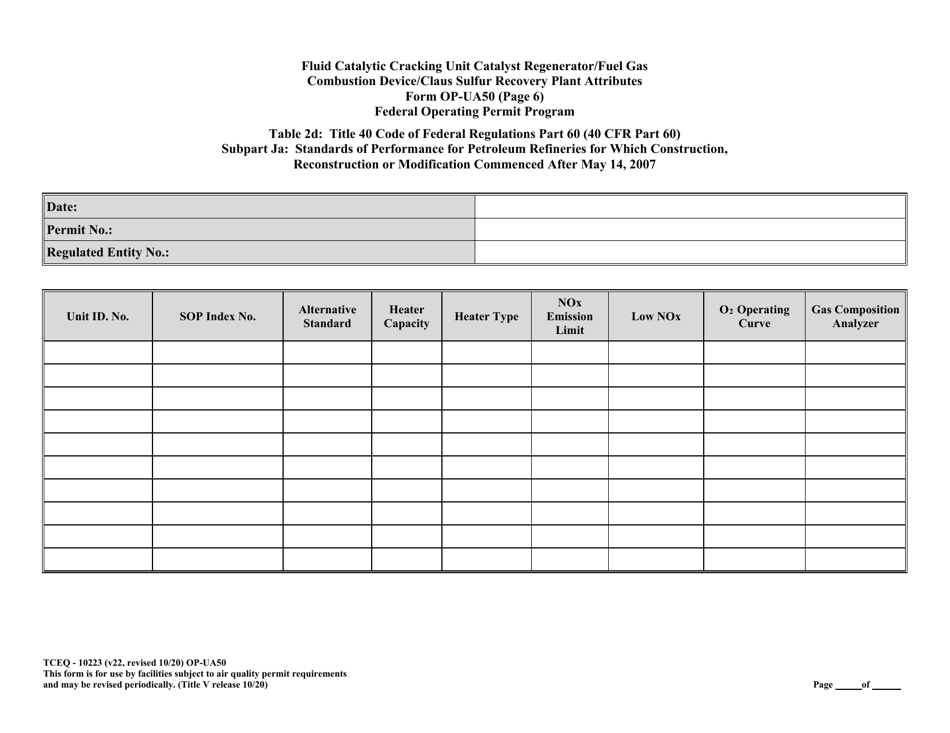 Form OP-UA50 (TCEQ-10223) Fluid Catalytic Cracking Unit Catalyst Regenerator / Fuel Gas Combustion Device / Claus Sulfur Recovery Plant Attributes - Texas, Page 29