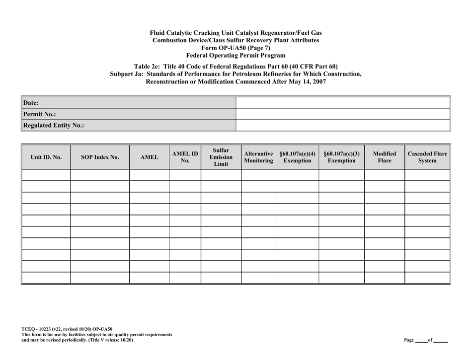 Form OP-UA50 (TCEQ-10223) Fluid Catalytic Cracking Unit Catalyst Regenerator / Fuel Gas Combustion Device / Claus Sulfur Recovery Plant Attributes - Texas, Page 30