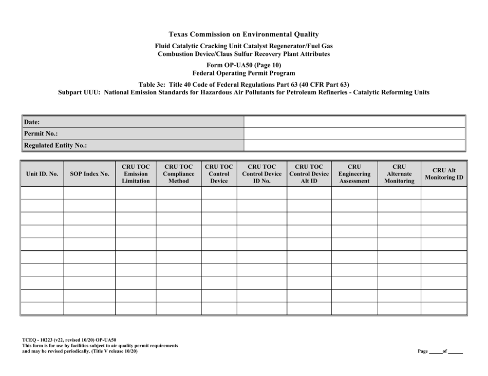 Form OP-UA50 (TCEQ-10223) Fluid Catalytic Cracking Unit Catalyst Regenerator / Fuel Gas Combustion Device / Claus Sulfur Recovery Plant Attributes - Texas, Page 33