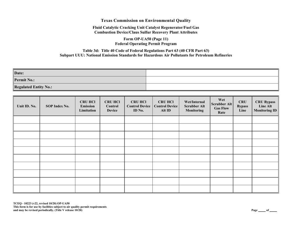 Form OP-UA50 (TCEQ-10223) Fluid Catalytic Cracking Unit Catalyst Regenerator / Fuel Gas Combustion Device / Claus Sulfur Recovery Plant Attributes - Texas, Page 34