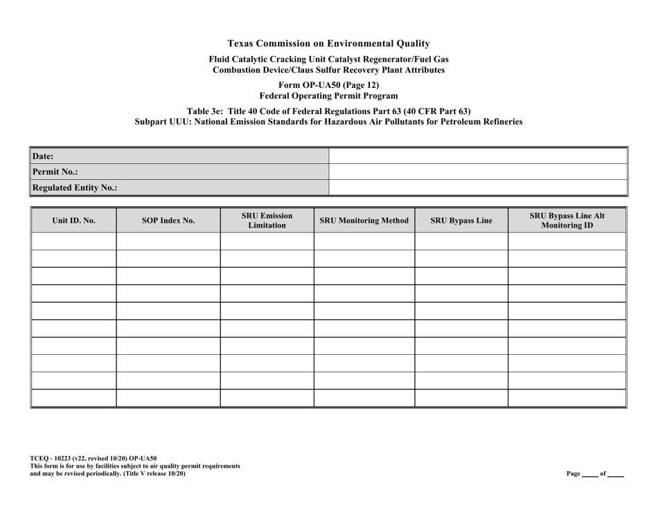 Form OP-UA50 (TCEQ-10223) Fluid Catalytic Cracking Unit Catalyst Regenerator / Fuel Gas Combustion Device / Claus Sulfur Recovery Plant Attributes - Texas, Page 35