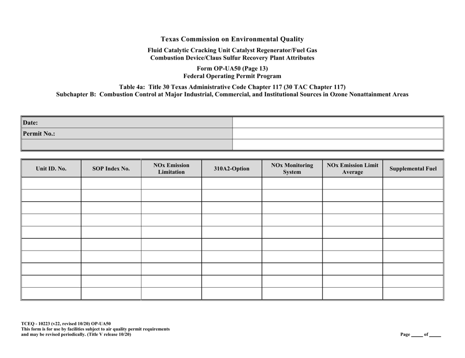 Form OP-UA50 (TCEQ-10223) Fluid Catalytic Cracking Unit Catalyst Regenerator / Fuel Gas Combustion Device / Claus Sulfur Recovery Plant Attributes - Texas, Page 36