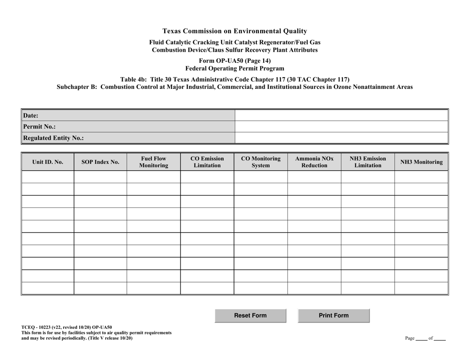 Form OP-UA50 (TCEQ-10223) Fluid Catalytic Cracking Unit Catalyst Regenerator / Fuel Gas Combustion Device / Claus Sulfur Recovery Plant Attributes - Texas, Page 37