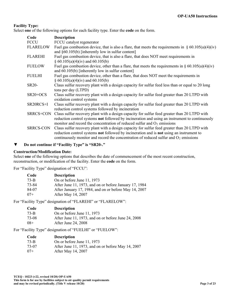 Form OP-UA50 (TCEQ-10223) Fluid Catalytic Cracking Unit Catalyst Regenerator / Fuel Gas Combustion Device / Claus Sulfur Recovery Plant Attributes - Texas, Page 3