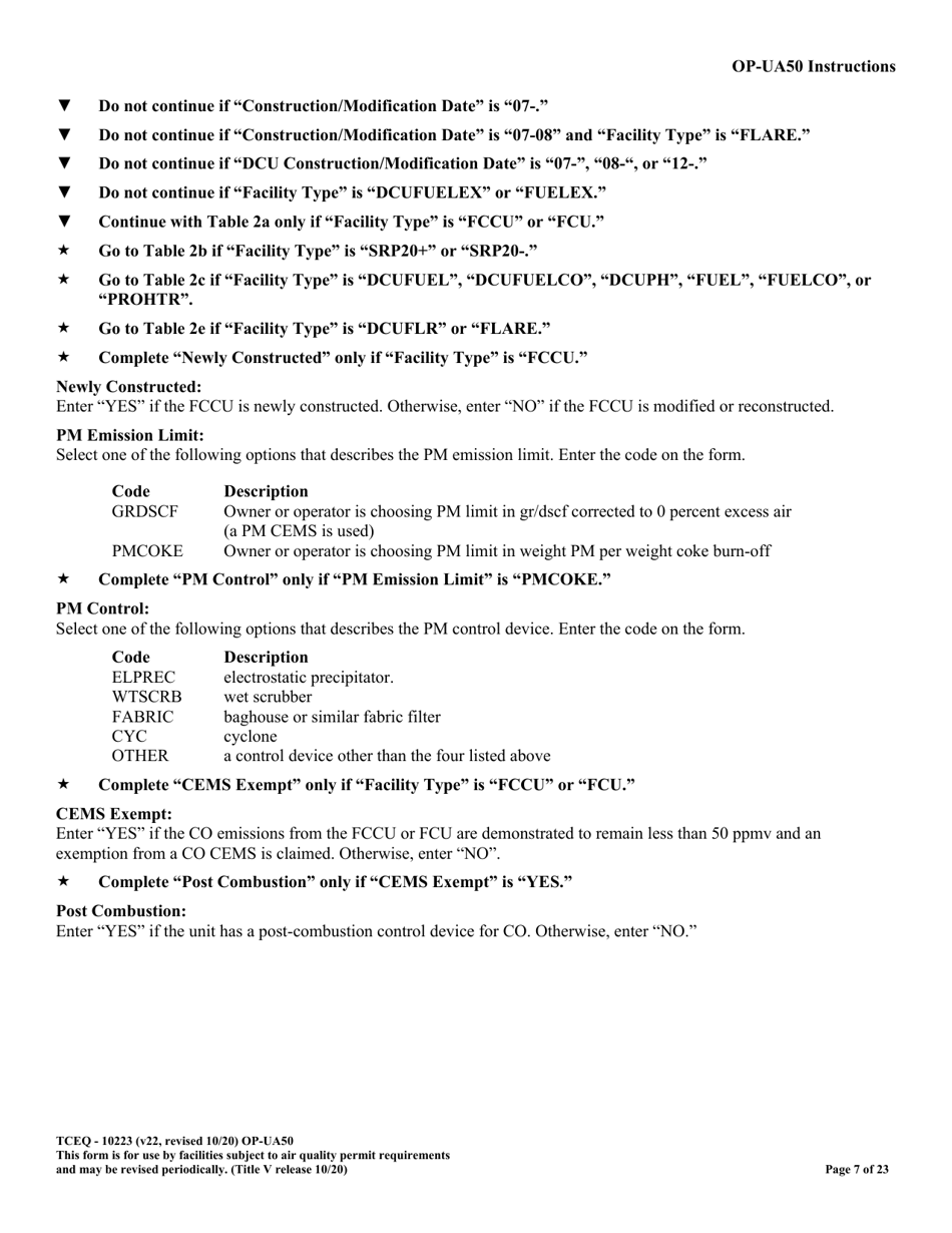 Form OP-UA50 (TCEQ-10223) Fluid Catalytic Cracking Unit Catalyst Regenerator / Fuel Gas Combustion Device / Claus Sulfur Recovery Plant Attributes - Texas, Page 7