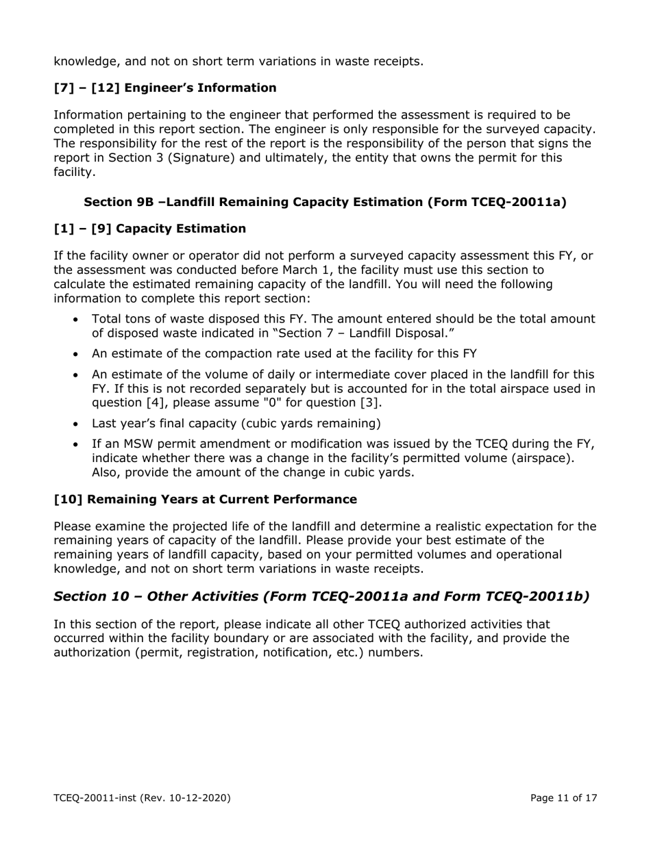 Instructions for Form TCEQ-20011A, TCEQ-20011B, TCEQ-20011C, TCEQ-20011D - Texas, Page 11