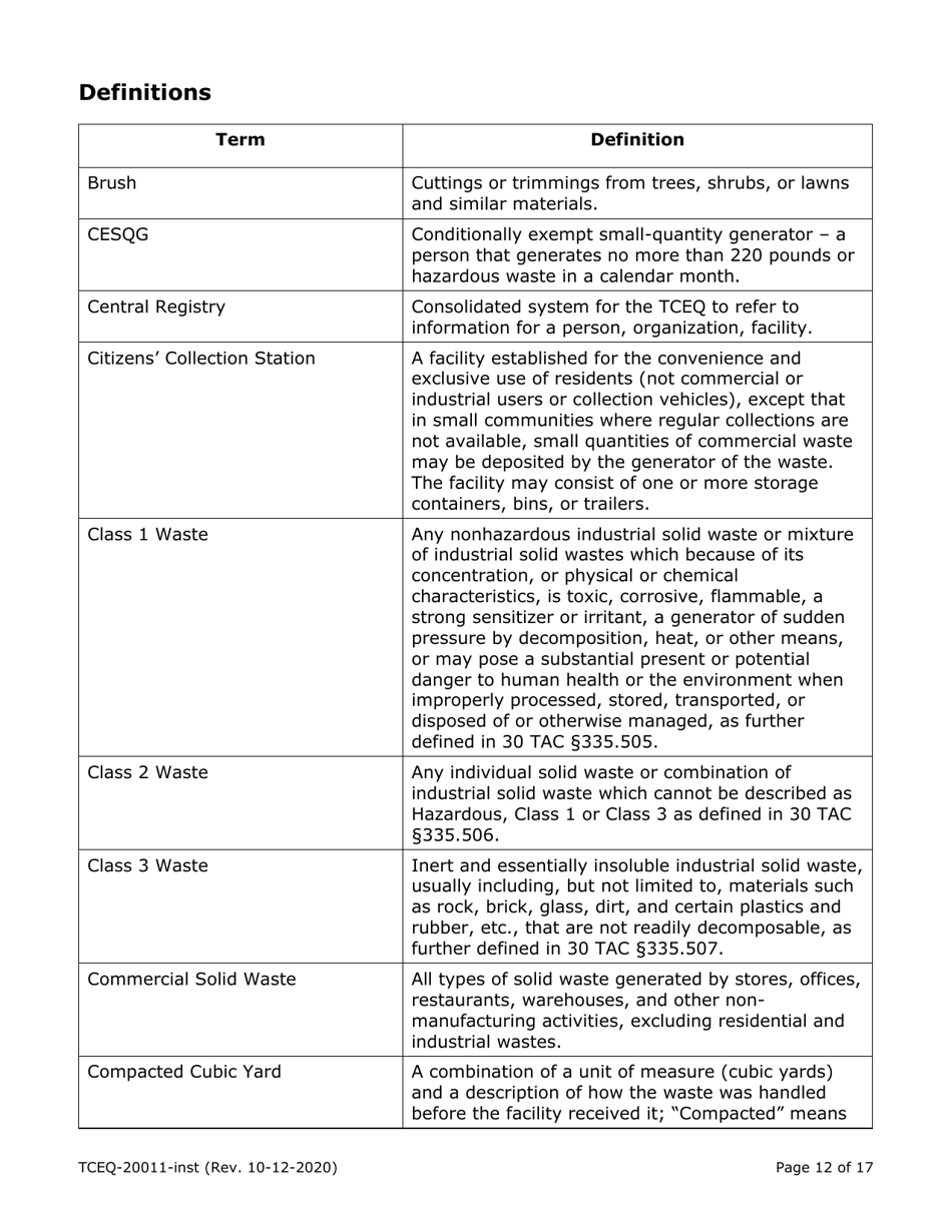 Instructions for Form TCEQ-20011A, TCEQ-20011B, TCEQ-20011C, TCEQ-20011D - Texas, Page 12