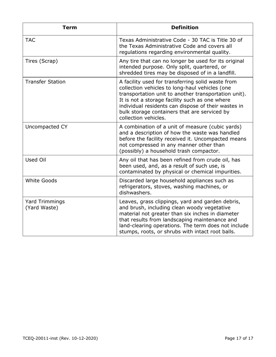 Instructions for Form TCEQ-20011A, TCEQ-20011B, TCEQ-20011C, TCEQ-20011D - Texas, Page 17