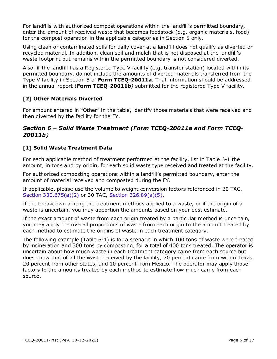 Instructions for Form TCEQ-20011A, TCEQ-20011B, TCEQ-20011C, TCEQ-20011D - Texas, Page 6