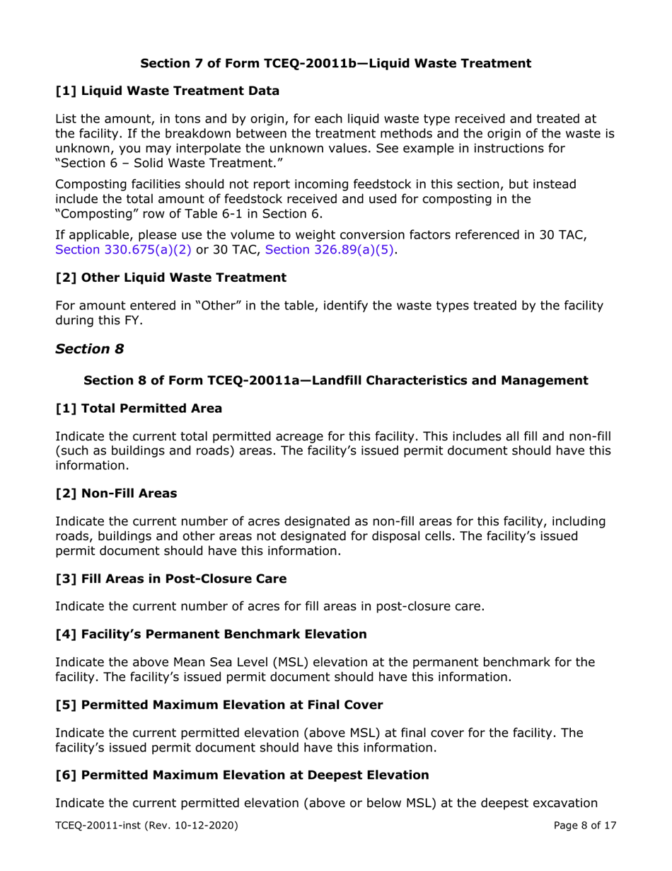 Instructions for Form TCEQ-20011A, TCEQ-20011B, TCEQ-20011C, TCEQ-20011D - Texas, Page 8