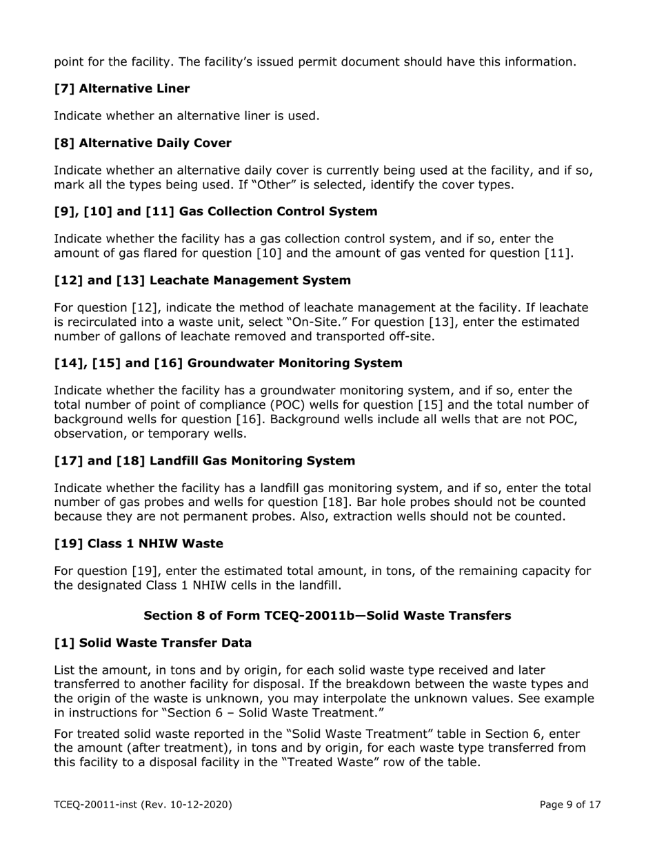 Instructions for Form TCEQ-20011A, TCEQ-20011B, TCEQ-20011C, TCEQ-20011D - Texas, Page 9