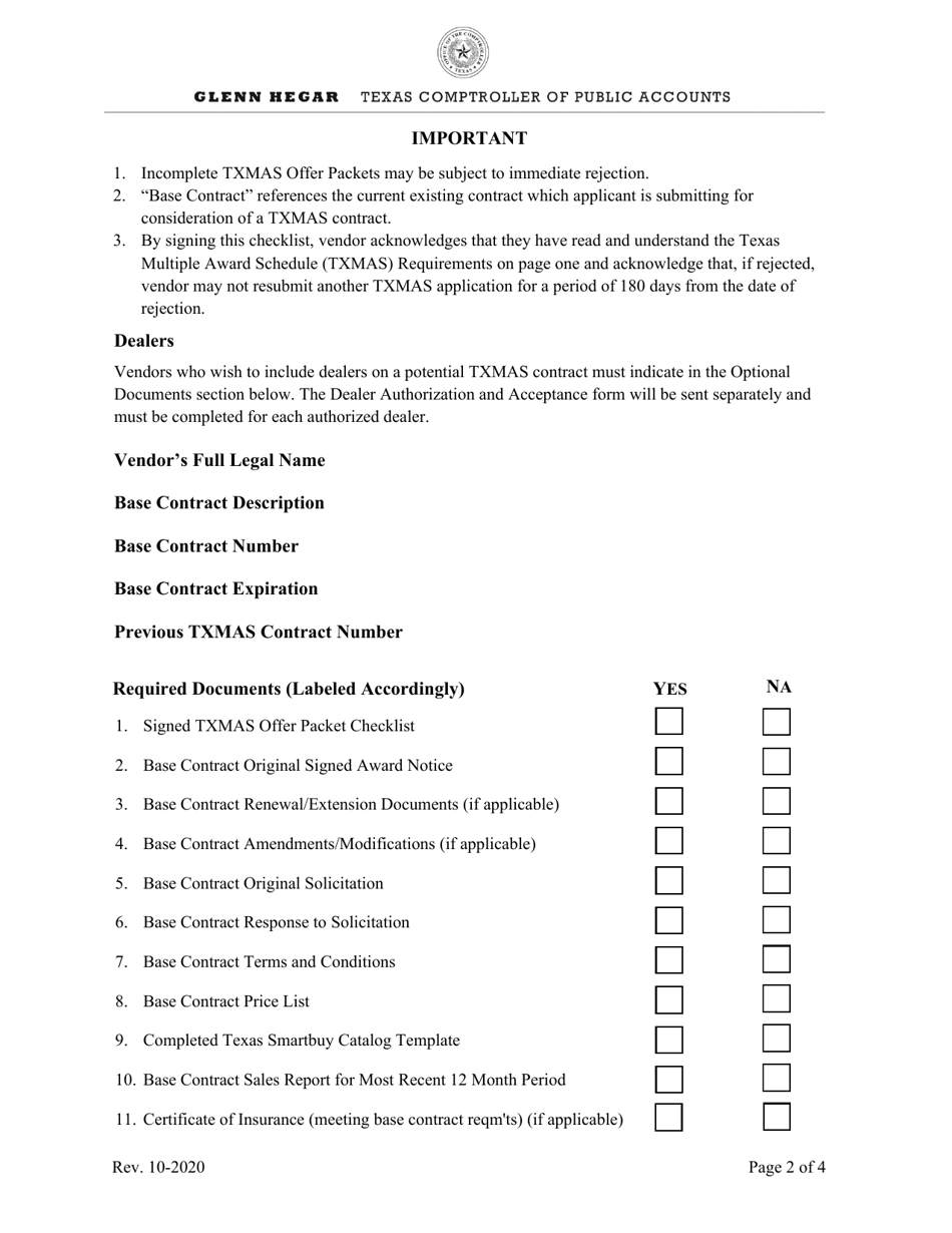 Txmas Offer Packet Application Checklist - Texas, Page 2