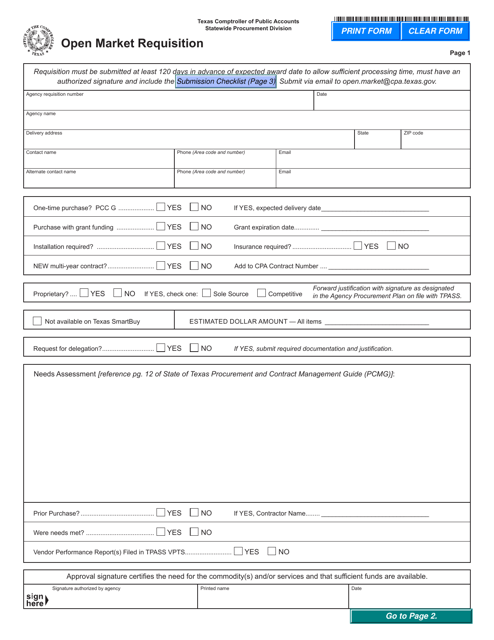 Form 76-146 Open Market Requisition - Texas