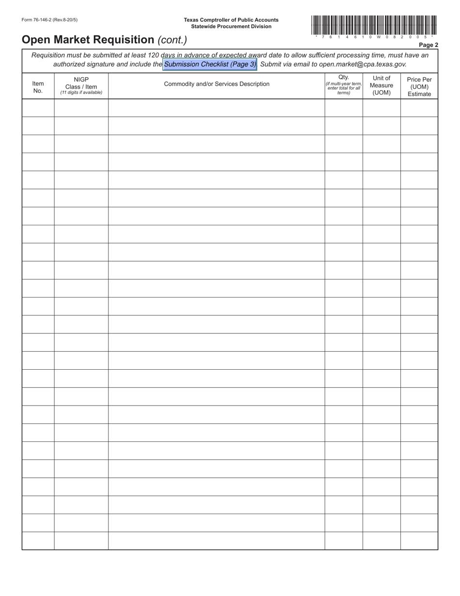Form 76-146 Open Market Requisition - Texas, Page 2