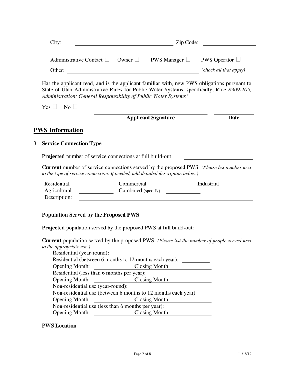 Supplemental Form for New Public Drinking Water System - Utah, Page 2