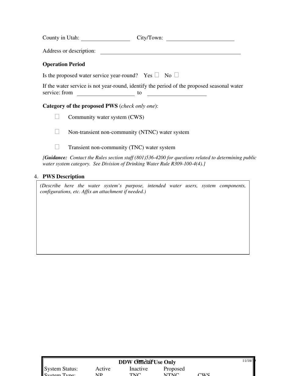 Supplemental Form for New Public Drinking Water System - Utah, Page 3