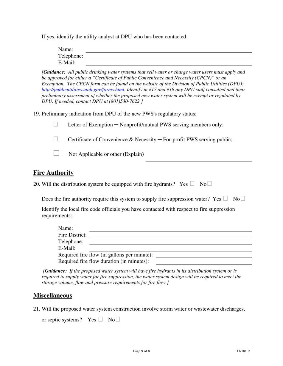 Supplemental Form for New Public Drinking Water System - Utah, Page 9