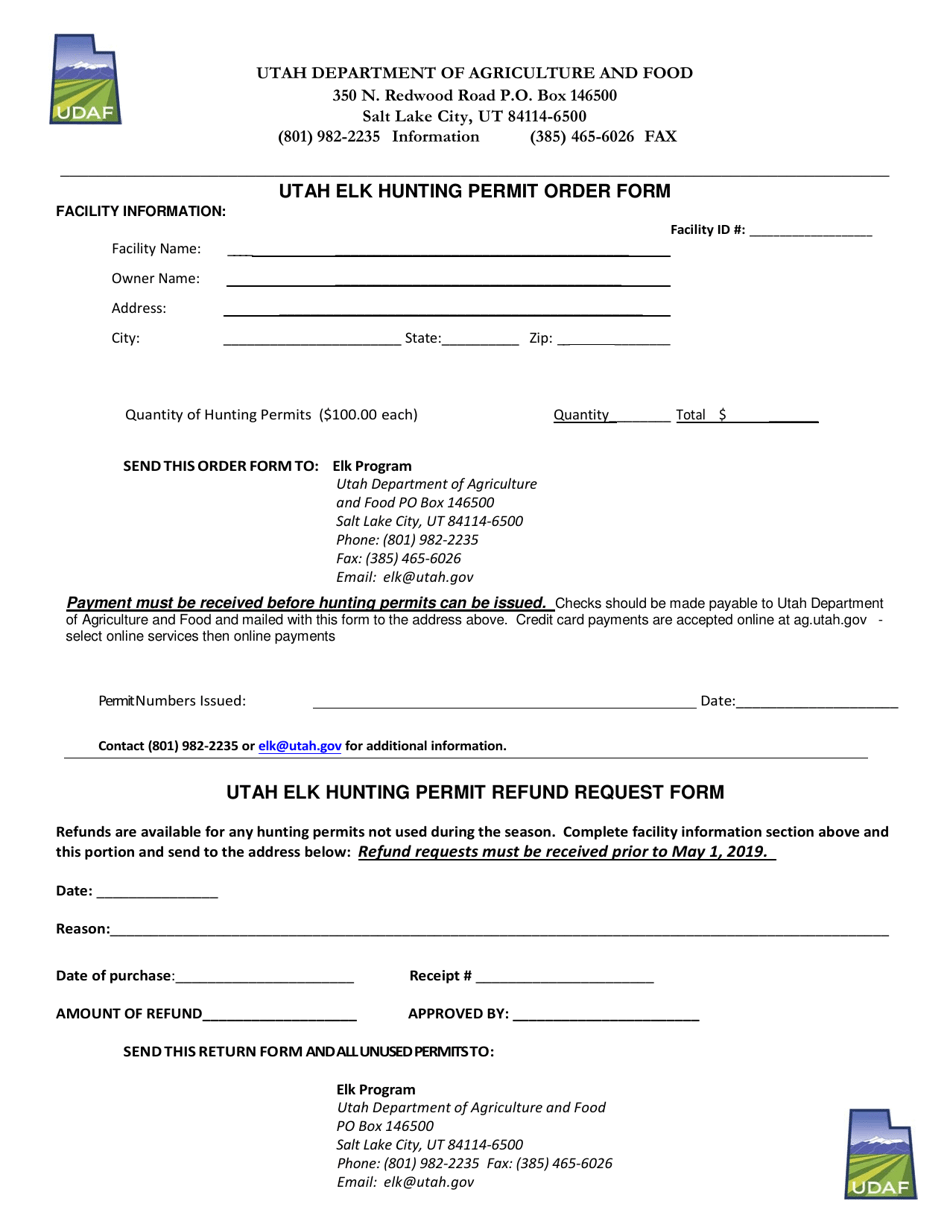 Utah Utah Elk Hunting Permit Order Form Fill Out, Sign Online and