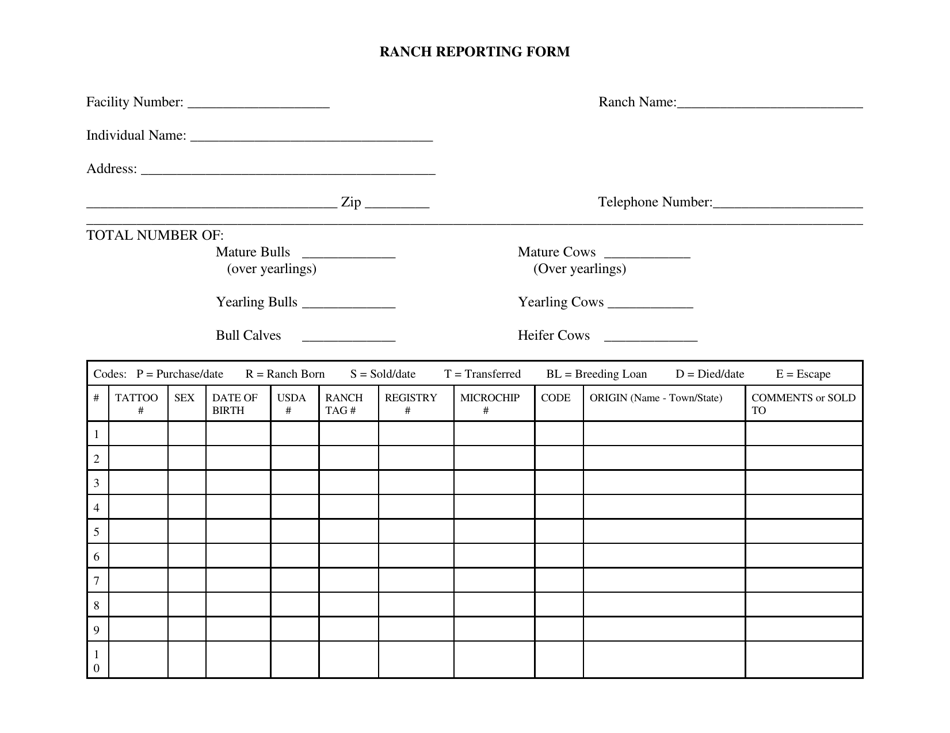 Ranch Reporting Form - Utah, Page 1