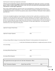 Utah Domesticated Cervidae Import Application - Utah, Page 4