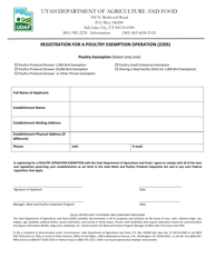 Document preview: Registration for a Poultry Exemption Operation (2205) - Utah