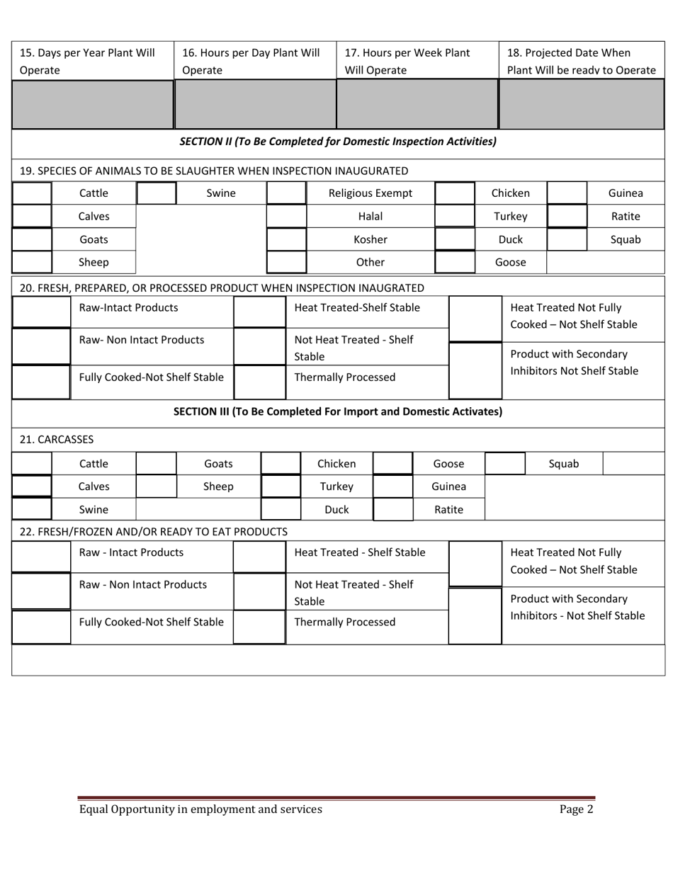 Application for Utah Meat and Poultry Inspection - Utah, Page 2