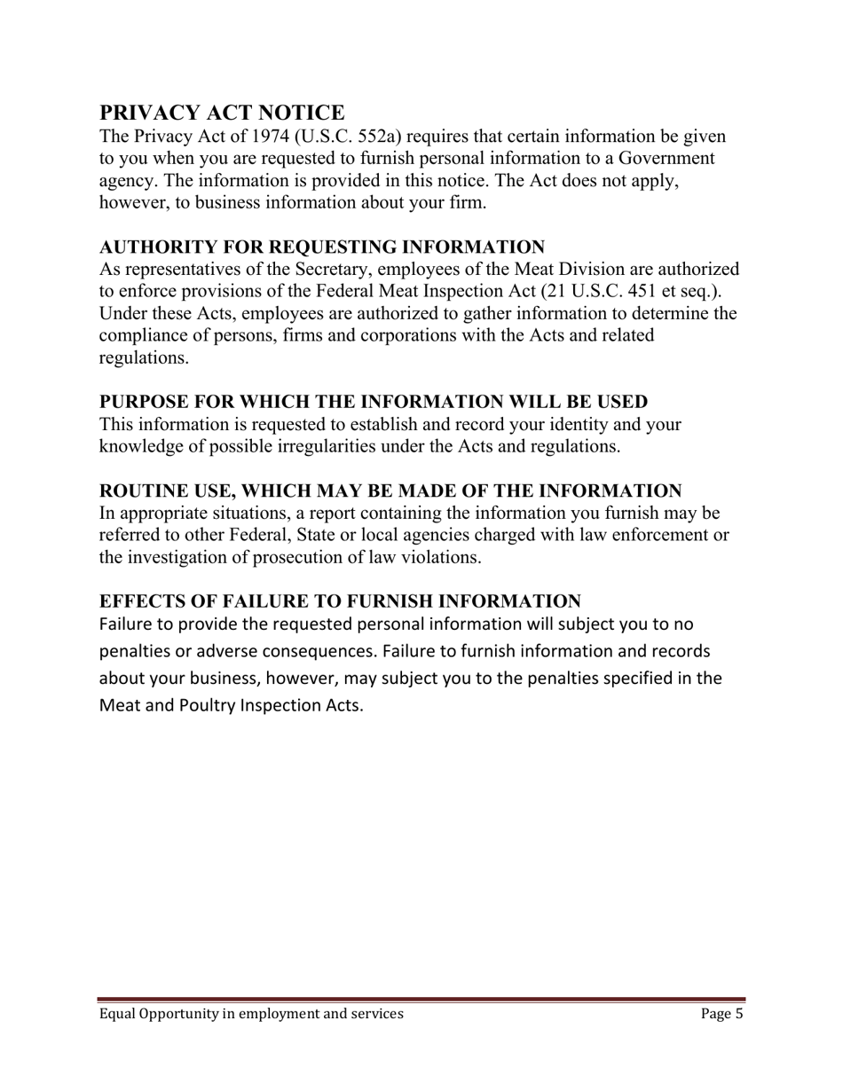 Application for Utah Meat and Poultry Inspection - Utah, Page 5