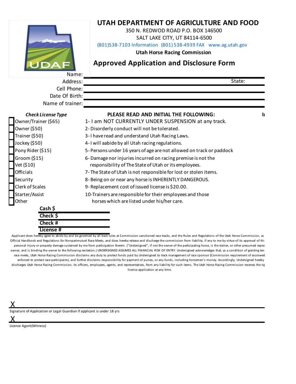 Approved Application and Disclosure Form - Utah, Page 1