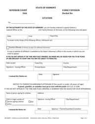Document preview: Form 400-00087 Citation - Vermont
