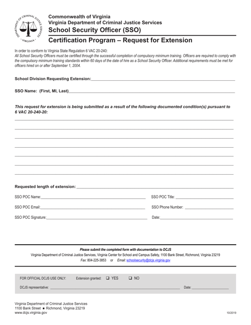 School Security Officer (Sso) Certification Program Request for Extension - Virginia Download Pdf