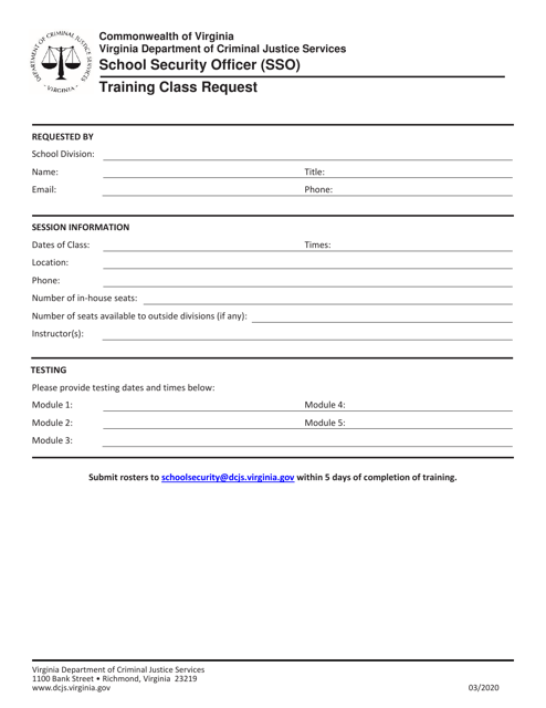 School Security Officer (Sso) Training Class Request - Virginia Download Pdf