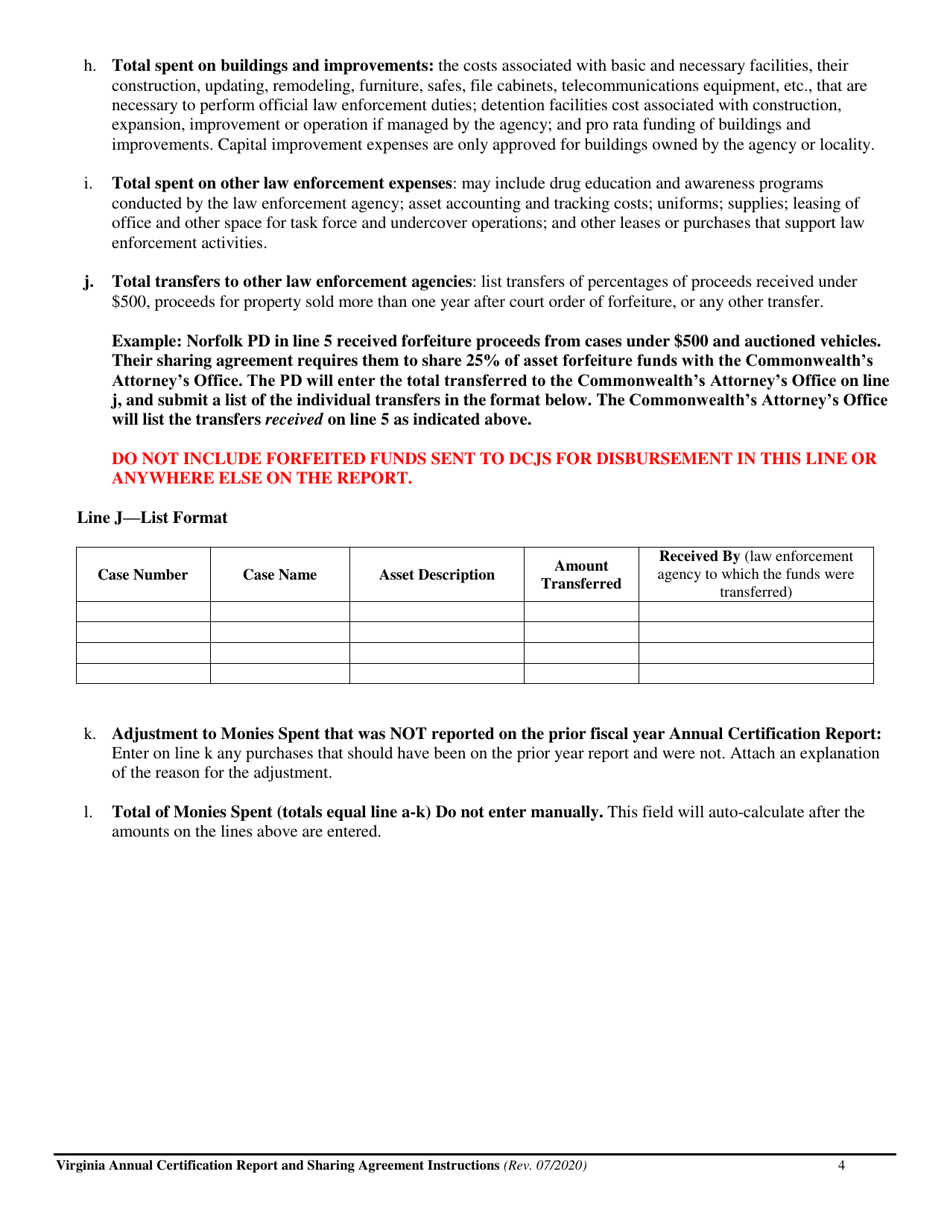 Instructions for Virginia Annual Certification Report and Sharing Agreement - Virginia, Page 4