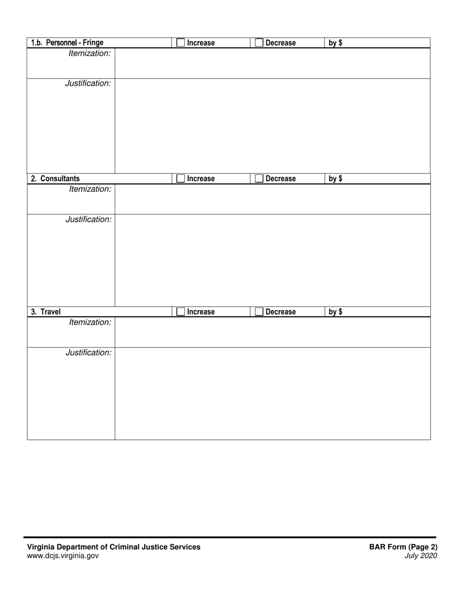Budget Amendment Request Narrative (Bar) - Virginia, Page 2