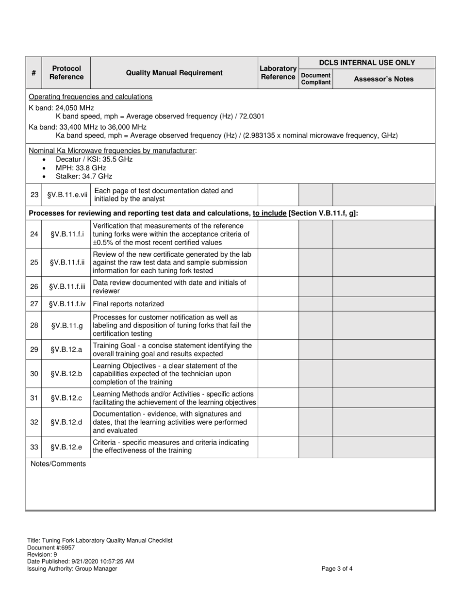 Form 6957 Tuning Fork Laboratory Quality Manual Checklist - Virginia, Page 3