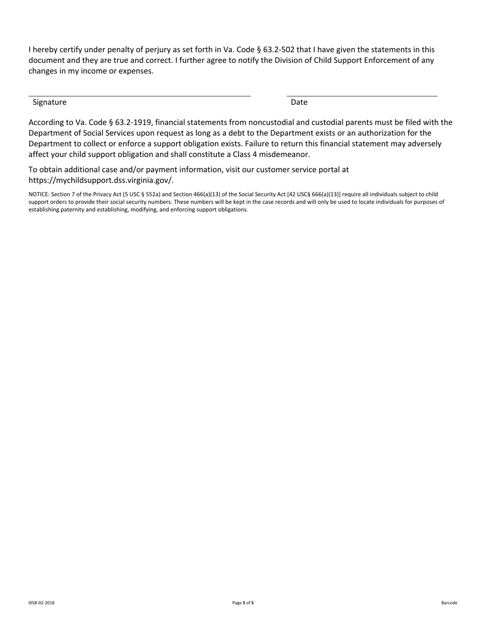 Form I058-02-2018 Financial Statement - Virginia, Page 5