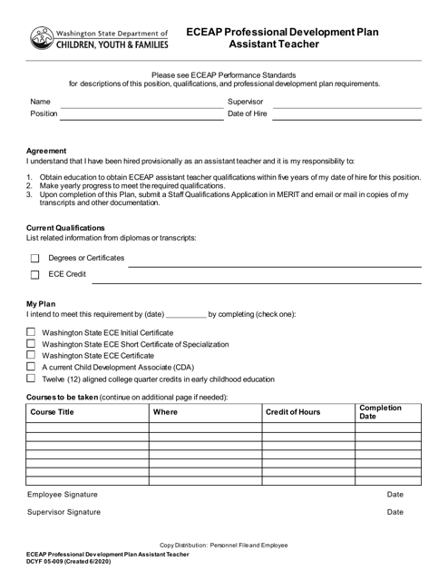 DCYF Form 05-009  Printable Pdf