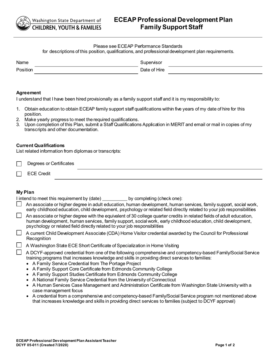 DCYF Form 05-011 Eceap Professional Development Plan Family Support Staff - Washington, Page 1