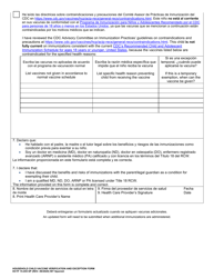 DCYF Form 15-455 Household Child Vaccine Verification and Exception Form - Washington (English/Spanish), Page 2