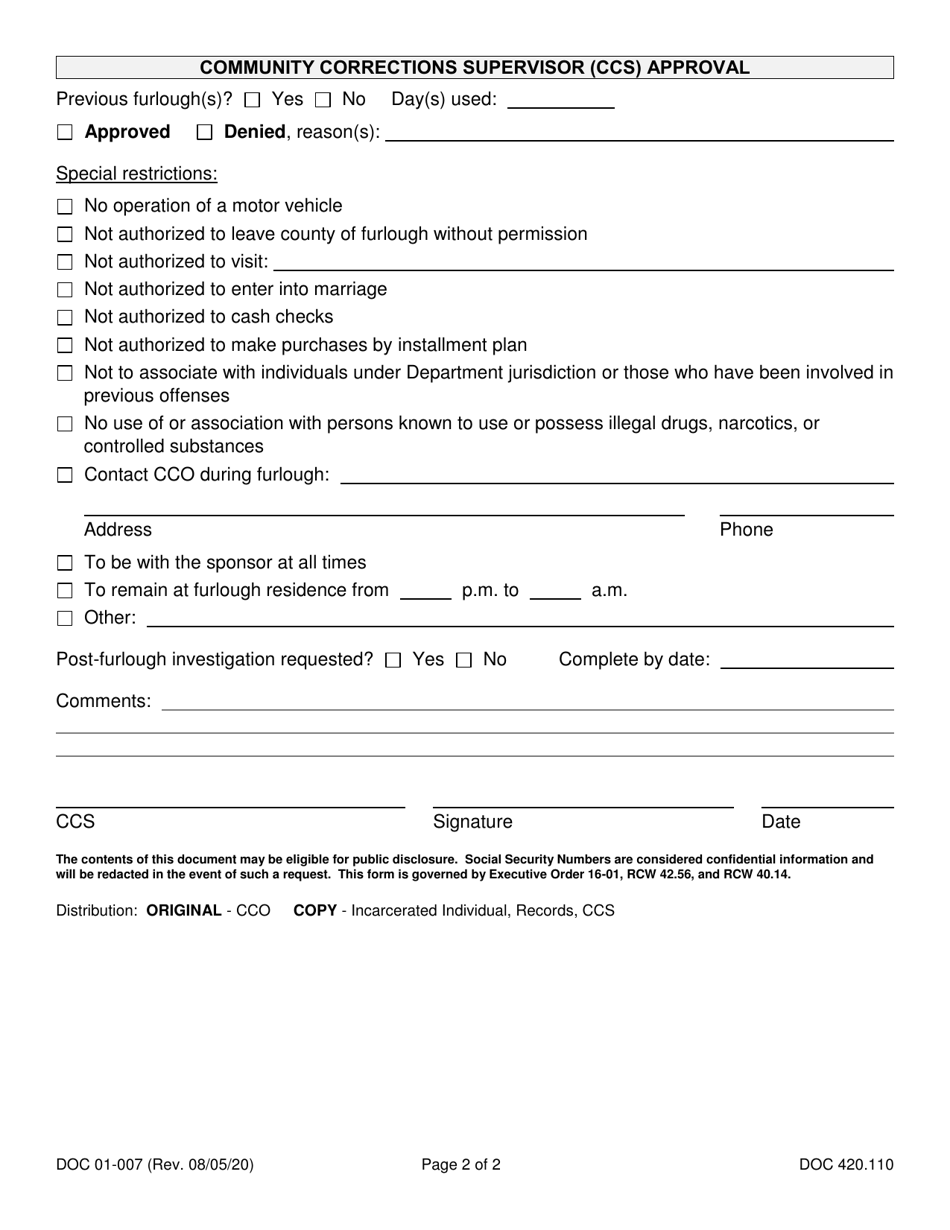 Form DOC01-007 Download Printable PDF or Fill Online Furlough ...