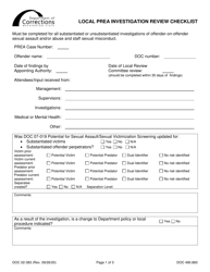 Form DOC02-383 Local Prea Investigation Review Checklist - Washington