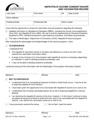Form DOC03-172 Hepatitis B Vaccine Consent/Waiver and Vaccination Record - Washington