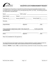 Document preview: Form DOC05-673 Escorted Leave Reimbursement Request - Washington