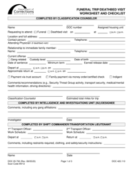 Form DOC05-793 Funeral Trip/Deathbed Visit Worksheet and Checklist - Washington